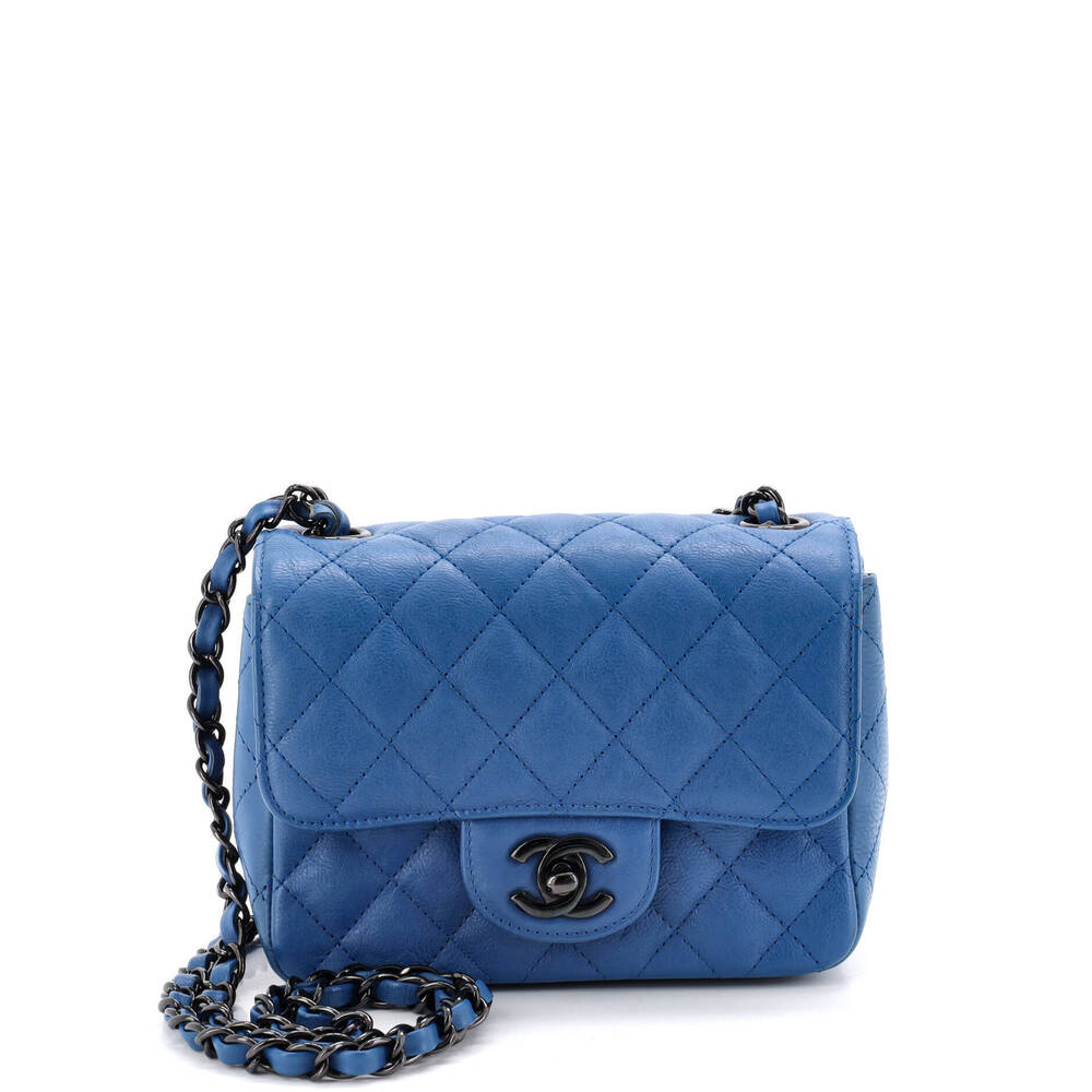 Chanel Mini Square Classic Single Flap Bag Quilted Crumpled Calfskin